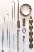 Silver bangle, chain necklaces, silver i