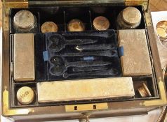 Victorian coromandel travelling vanity case with brass banding and lock marked 