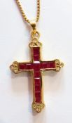 14K gold, diamond and ruby crucifix pend