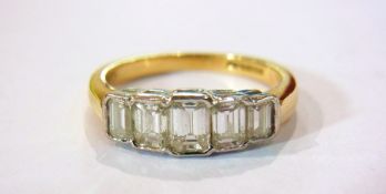 18ct gold and diamond five-stone ring, b