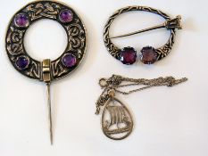 Scottish silver and amethyst stick pin,