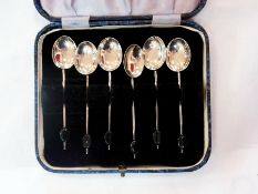 Set of six silver bean-topped coffee spo