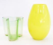 An Iittala green glass vase, free form,