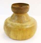 Studio pottery vase of oblate bottle for
