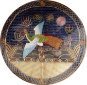 Oriental embroidered roundel of silk and