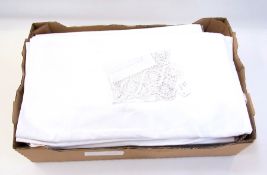 Eleven linen sheets and a small tray clo