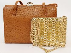 Ostrich skin Kelly style handbag in tan
