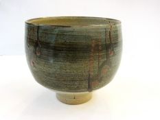 David Andrew Leach (b.1911) studio stoneware planter of tapered pedestal form, blue-grey frieze with