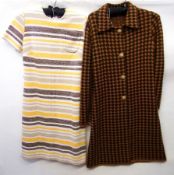 A 1970's knitted coat dress, brown and t