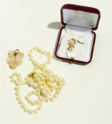 Pearl necklace, 84cms approx, pearl drop