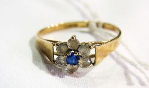 9ct gold blue and white stone cluster ri