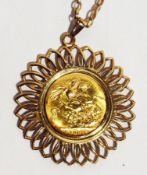 Gold sovereign, 1968, set in 9ct gold pi