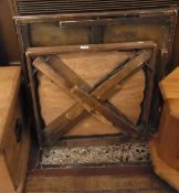 Two old folding card tables with baize l