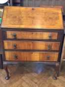 20th century walnut veneer bureau, with