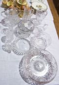 A cut glass serving bowl, two fruit bowl
