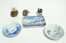 Royal Copenhagen, three pin dishes, a wh