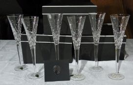 Set of six Waterford cut glass champagne