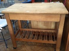 Beech kitchen sidetable with open bottle