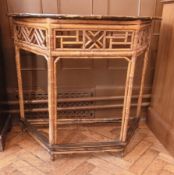 Old canework demi-lune sidetable, with o