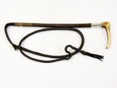 Hunting crop with carved horn handle, th
