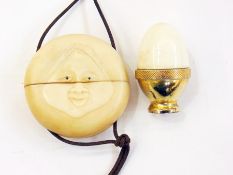 Japanese carved ivory inro, disc-shaped