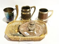 Old oak pint mug with plated mounts and
