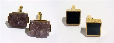 Pair 9ct gold and black onyx cufflinks,