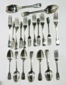 Set of Victorian silver flatware, fiddle pattern with engraved initial 