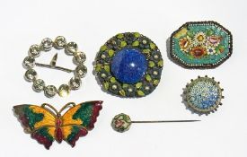 Mosaic brooch, circular, allover blue fl