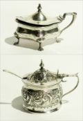 A George V silver mustard pot with blue