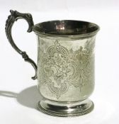 Victorian silver mug of engraved decorat