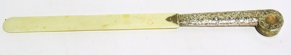 Victorian silver-handled letter knife of repousse decoration and having ivory blade,