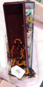 Hat pin, amber, cornelian and black bead