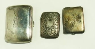 Edwardian silver rectangular cigarette case with engraved initials, Birmingham 1917,