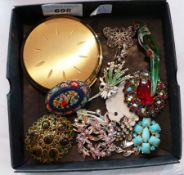 Mosaic floral brooch, Stratton compact,