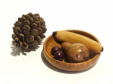 Box of carved wood and pine cone (2 boxes)