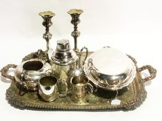 Large EPNS two-handled tray, rectangular