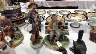 Six various Capo di Monte figures and a quantity of resin models of birds and animals