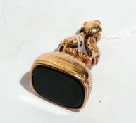 Gold seal fob, set with blood stone havi