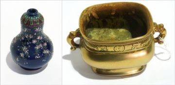 A bronze Chinese box and a Japanese cloisonne miniature vase