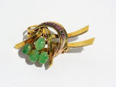 Gold and hardstone stylised foliate broo