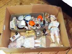 Two large continental Heubach style figures of boy and girl, two Fairylite porcelain figures,