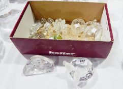 Quantity cut glass decorative items including Swarovski type swan,