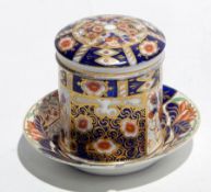 19th century Davenport china dressing table jar, cylindrical with domed cover,