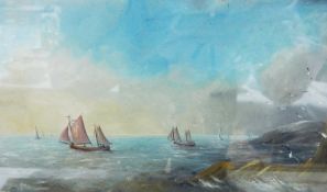 Quantity of pictures:  Oil painting, 19th Century School, fishing boats along coastline,