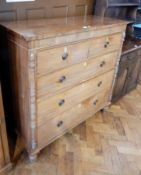 19th century mahogany chest of two short and three long graduated drawers,