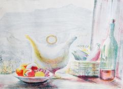 Russell Reeve (1895-1970) 
Limited edition colour print
Still life of a windowsill with fruit, jug,