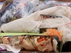 A quantity of half-made and unmade tapestries, embroidery silks, remnants, etc. (1 box)  Live