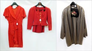 Anne Klein & Co, New York mushroom coloured sequinned jacket, beaded floral black evening purse,