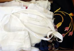 A quantity of cotton hand towels, various table linen, a paisley kerchief, some odd pieces of